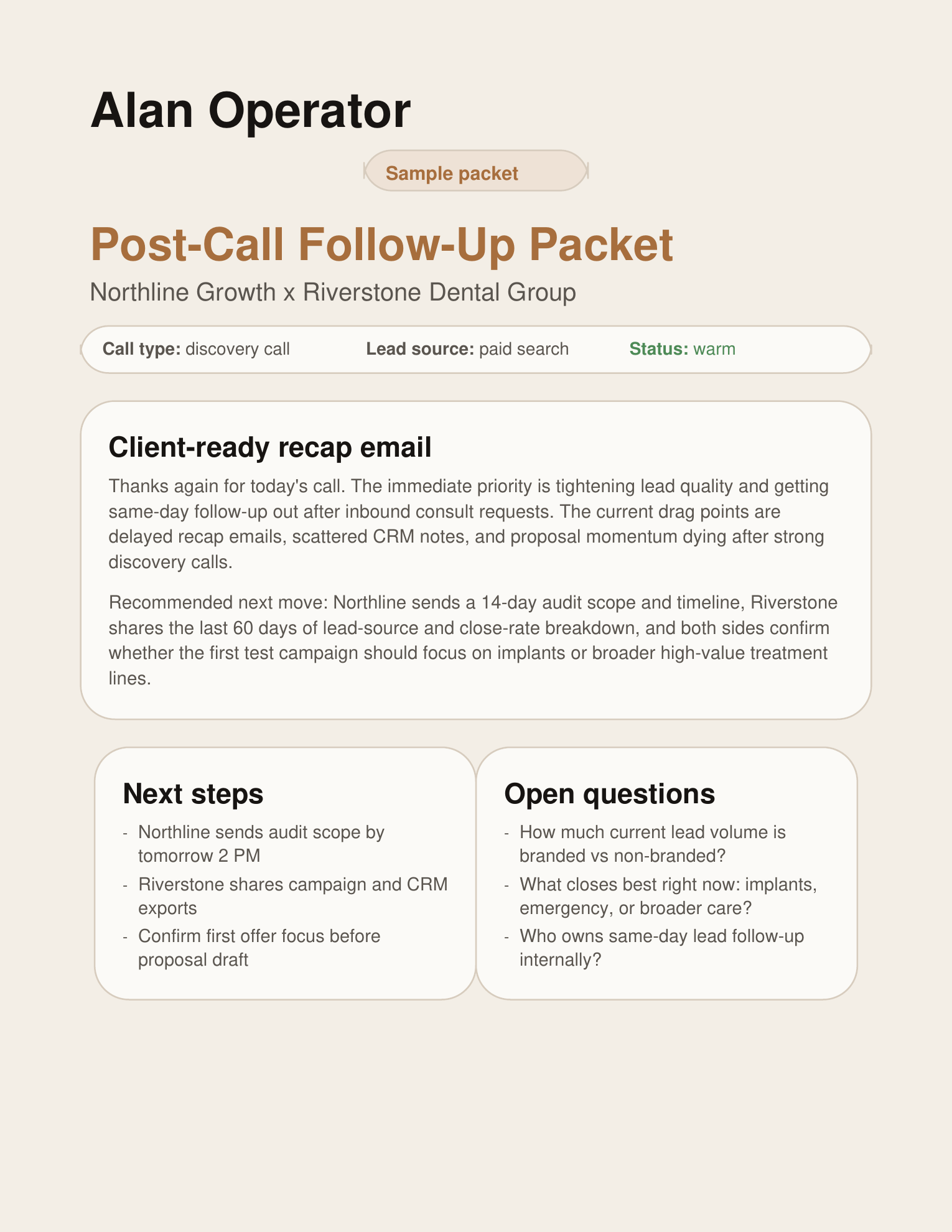 Preview of the Alan Operator sample packet